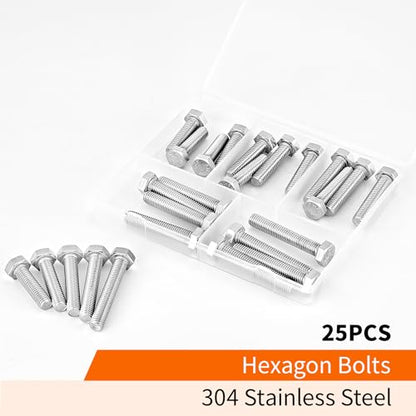 M8 x 30mm 35mm 40mm 45mm 50mm Heavy Duty Hexagon Bolts Hex Head Screws, 304 Stainless Steel, Machine Fully Thread, Metric, Bright Finish, Assortment Kit 25PCS - size: M8 x 30/35/40/45/50mm (25PCS)