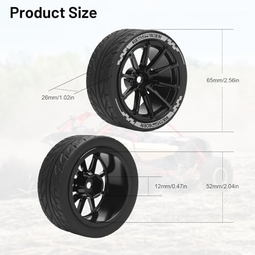 1/10 RC On Road Tires and Aluminum Wheels, daitoku 12mm RC Rally Racing Tires for 1/10 Tamiya TT01 TT02 XV01 TA06 A959 PTG2 HPI KYOSHO PTG2 Traxxas - Style C (Black) - color: Style C (Black)
