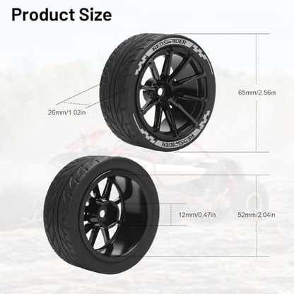 1/10 RC On Road Tires and Aluminum Wheels, daitoku 12mm RC Rally Racing Tires for 1/10 Tamiya TT01 TT02 XV01 TA06 A959 PTG2 HPI KYOSHO PTG2 Traxxas - Style C (Black) - color: Style C (Black)