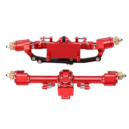 RC Car Metal Front Rear Portal Axle Set Assembly, Aluminum Alloy Housing with CNC Machined Steel Gears for Axial 1/24 SCX24 Upgrade (Red) - color: Red
