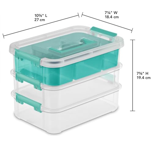 Sterilite 6 Pack Plastic Storage Box Container, 3 Layer, Stack and Carry, Clear/Blue - size: 6 Pack