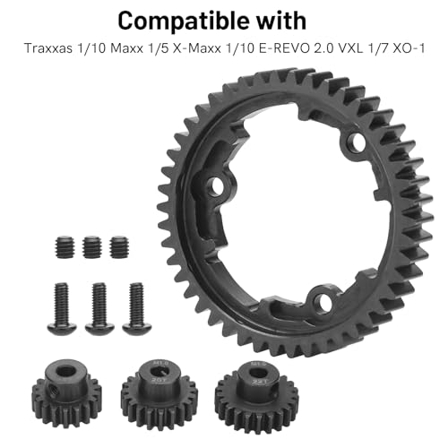 daitoku 44T 1 Mod Hardened Steel Spur Gear with 18T 20T 22T Motor Pinion Gear Compatible with Traxxas 1/10 Maxx 1/5 X-Maxx 1/10 E-REVO 2.0 VXL 1/7 XO-1 - size: 44T