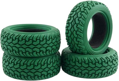 4PCS 75mm Rubber Tires and 6Spokes Plastic Wheel Rims Tyre for 1/10 RC On-Road Drift Racing Car 1:14 1:16 Rally Car for Tamiya Kyosho HPI HSP TT02 Upgrades Parts (Green Silver) - color: Green Silver