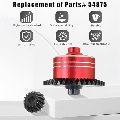 7075 Aluminum Differential Case with 45# Hardened Steel Differential Spur Gear and Bevel Gear, Diff Case and Gear Set Replacement for #54875 Upgraded Parts for 1/10 Tamiya XV02 TT02 TT02B RC Car Red - color: Blue