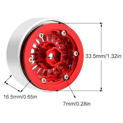 CNC 1.3" Beadlock Wheel Rim for SCX24 1/24 TRX4M Ascent18 1/18 RC Crawler Aluminium Upgrade Part (red) - color: Red