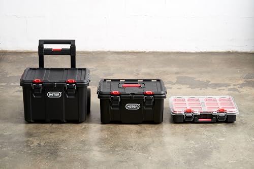 Keter Stack N Rolling Tool Box Modular Storage System 3 Piece | Black and Red, Heavy Duty, Weatherproof, All Terrain Wheels, Durable, Easy to Use, Telescoping Handle - color: Black/Red, size: 3PC System