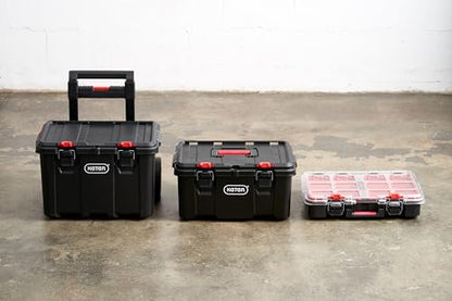 Keter Stack N Rolling Tool Box Modular Storage System 3 Piece | Black and Red, Heavy Duty, Weatherproof, All Terrain Wheels, Durable, Easy to Use, Telescoping Handle - color: Black/Red, size: 3PC System