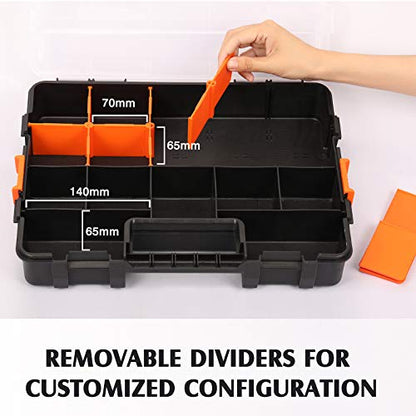 MIXPOWER 15-inch 2pcs Toolbox Organizer Sets, 20 Removable Dividers, Durable Plastic Box, Excellent for Screws, Nuts, Small Parts, 34-Compartment Black/Orange 2 Pieces Set - size: Black/Orange