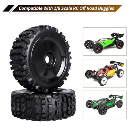 17mm Hex Preglued Wheels Tires Set 1/8 RC Truck Compatible with Arrma Typhon 6S Blx Talion Losi 8IGHT