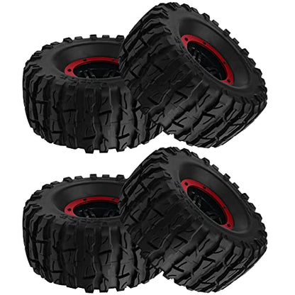 2.2" Rubber Tires Inflatable OD135mm & 12mm Hex Hub Plastic Beadlock Wheel Rims Compatible with Axial SCX10 Tamiya CC01 TF2 Traxxas 1/10 RC Monster Truck Crawler (Red) - color: Red