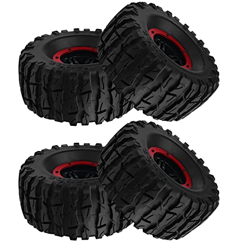 2.2" Rubber Tires Inflatable OD135mm & 12mm Hex Hub Plastic Beadlock Wheel Rims Compatible with Axial SCX10 Tamiya CC01 TF2 Traxxas 1/10 RC Monster Truck Crawler (Red) - color: Red