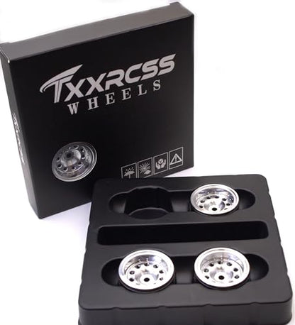 RC 1.0 Beadlock Wheels Offsets -2 Aluminum Rims for AX24 1/18 TRX4M All 1/24 Scale SCX24 Deadbolt RC Crawler Car Wheels Upgrades 4Pc (Silver) - color: Silver