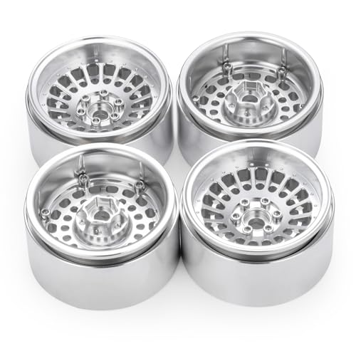 2.2" Beadlock Wheels RC Aluminum Rims for AXIAL Wraith RR10 TRX4 SCX10 Redcat Gen8 1/10th RC Crawler Truck Car (Silver) - color: Silver