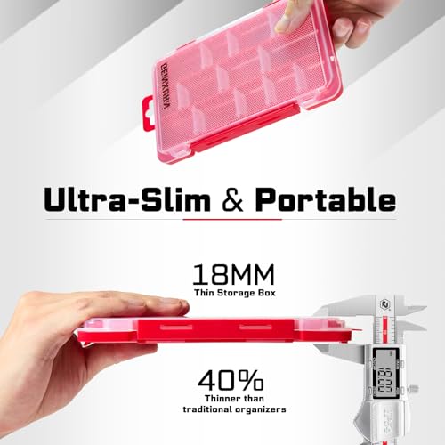 Geinxurn Small Flat Storage Parts Organizer, 2Pcs Red Portable Transparent Plastic Small Parts Tool Box with Removable Dividers, Screwdriver Bit Cases Storage(2 Pieces) - style: Flat-2pcs