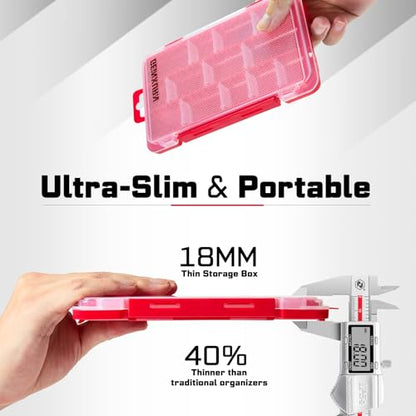 Geinxurn Small Flat Storage Parts Organizer, 2Pcs Red Portable Transparent Plastic Small Parts Tool Box with Removable Dividers, Screwdriver Bit Cases Storage(2 Pieces) - style: Flat-2pcs