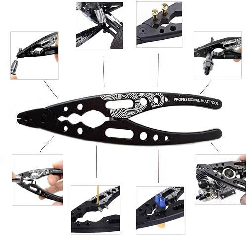 RC Shock Absorber Pliers Rod Ball Clamp Tool for 1/8 1/10 Crawlers Trucks | 6 tools: ball joint pins, shock body/shaft holders, turnbuckle grip, soldering jig 4/5mm. Removable pins. 1/8 1/10 RC.
