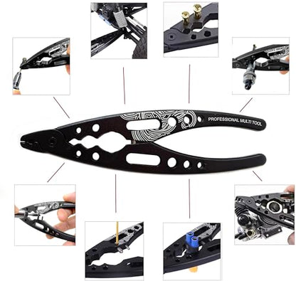 RC Shock Absorber Pliers Rod Ball Clamp Tool for 1/8 1/10 Crawlers Trucks | 6 tools: ball joint pins, shock body/shaft holders, turnbuckle grip, soldering jig 4/5mm. Removable pins. 1/8 1/10 RC.