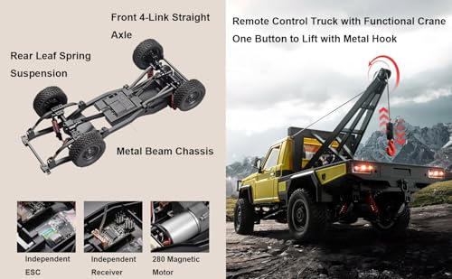 WPLDEWAN MN82T RC Rock Crawler RC Truck 4x4 1/12 Scale All Terrain | Remote Control Pickup with Crane Hook RTR Proportional Throttle Steering 280 Motor Hobby Car Adult