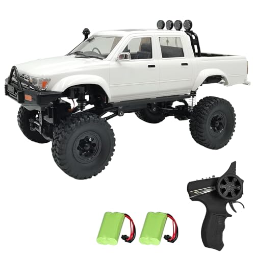 RC Rock Crawler WPL C64-1 RC Truck, 1:16 Scale 2.4GHz Remote Control Truck, 4WD All Terrain Off-Road RC Crawler with LED Lights and 2 Rechargeble Batteries for Adults (White) - color: White