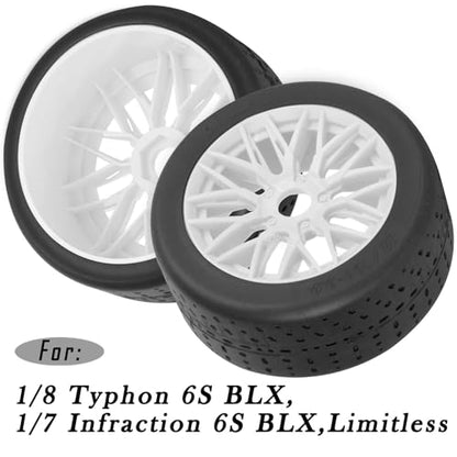 RC Rubber Wheels Tires for 1/8 Typhon 6S BLX,1/7 Infraction 6S BLX,Limitless,4PCS Highway Wheels Soft Tires Truck Tire Highway Tires,White