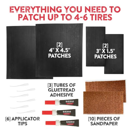 GlueTread Full-Size 4x4 Sidewall Tire Repair Kit | Sidewall Tire Patch Kit Puncture Repair Kit for Off-Road 4x4 Vehicles | Improved Rubber Formula No Accelerator Needed 10 Minutes Curing Time