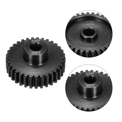 32P Steel Pinion Gear Set 33T for 5mm Shaft Hardened Steel Pinion Gear with Shaft Coupler Connector for RC Motor - style: 33T