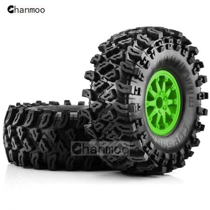 2.2 RC Crawler Tires and Wheels Beadlock Rims 1/10 RC Rubber Slingers Grappler Mud Tyres OD 136mm for 1:10 Rock Crawler Car Axial SCX10 90047 D90 TF2 Tamiya CC01 Traxxas TRX4 RGT 4PCS (Green) - color: Green
