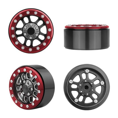 HobbyPark 1.9 Beadlock Wheels for TRX4 Axial SCX10 II III RR10 Wraith Redcat Gen 8 Gen 7 RC4WD 1/10 Scale RC Crawler Car (Red Ring) - color: Red Ring