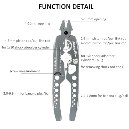 Metal Shock Absorber Pliers Rod Ball Clamp & Ball Joint Wrench Multi-Function RC Tool Combo Set for 1/8 1/10 RC Car, Titanium