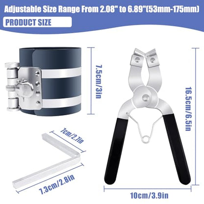 Piston Ring Compressor Installer Removal Tool for Car Engine with Piston Installer Plier, Sizes Adjustable From 2.08" to 6.89"(53mm-175mm)