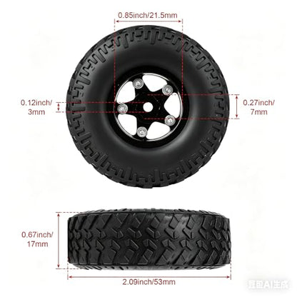 Hobbypark 1.0 Beadlock Wheels Tires 53x17mm Soft Rubber with Foam & Brass Wheel Hex Weight for AX24 SCX24 FCX24 Enduro24 1/24 Scale RC Crawler Car, Set of 4