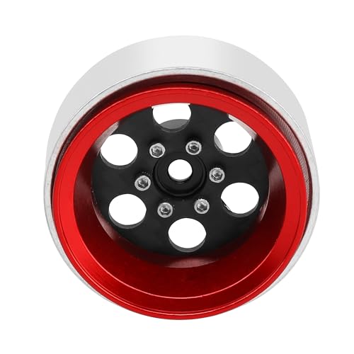 ModuWheel 1.3" Negative Offset Aluminum + Carbon Fiber Beadlock Wheels Rim for 1/24 1/18 AX24 SCX24 TRX4m Ascent18 RC Crawler,Round Pattern (red) - color: Red