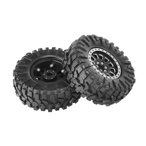 4PCS 1.3" Aluminum Alloy Beadlock Wheel Rims All-Terrain Tyre 70mm Rubber Tires Set with 5mm & 7mm Hex for 1/12 1/14 1/18 1/24 RC Rock Crawler Car Upgrade Parts (C-Black) - color: C-black