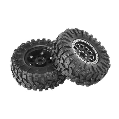 4PCS 1.3" Aluminum Alloy Beadlock Wheel Rims All-Terrain Tyre 70mm Rubber Tires Set with 5mm & 7mm Hex for 1/12 1/14 1/18 1/24 RC Rock Crawler Car Upgrade Parts (C-Black) - color: C-black