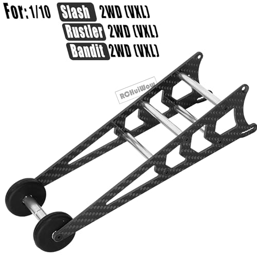 RC Wheelie Bar w/Mount Upgrades Part for 1/10 Slash Rustler Bandit 2WD(VXL),Carbon Fibre Wheelie Bar Kit Tail Wheel Head up Wheel Assembly Hops Up,Black - color: Black(1set)