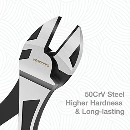 WORKPRO 7-Inch Diagonal Pliers in CRV Steel for Cutting Wires, Bi-material Handle Comfort Grip - style: 7-inch