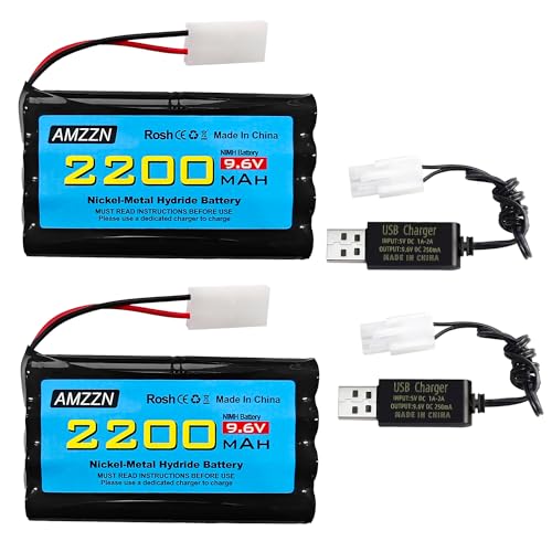 2PCS 9.6V 2200mAh AA NiMH Battery with Tamiya Plug and USB Charging Cable for RC Toy Cars, Trucks, Tanks, Engineering Vehicles, RC Ships, Rechargeable Battery Accessories