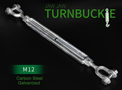 1/2" Jaw Jaw Turnbuckle Galvanized Jaw and Jaw Turnbuckle, Jaw Jaw Closed Body Marine Turnbuckle Jaw, 3500lbs Working Load Limit, Durable for Wire Rope Cable (1/2" x 9") - style: Jaw & Jaw-1/2 x 9