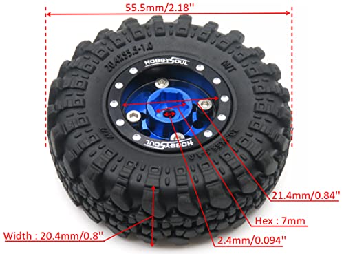 RC 1.0 Tires & Heavy Adjustable Offset 1.0 Beadlock Wheels Black Blue for 1/24 RC Crawler Car Truck Axial SCX24 Upgrade,(4-Pack, Assembled) - color: Black & Blue