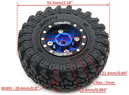 RC 1.0 Tires & Heavy Adjustable Offset 1.0 Beadlock Wheels Black Blue for 1/24 RC Crawler Car Truck Axial SCX24 Upgrade,(4-Pack, Assembled) - color: Black & Blue