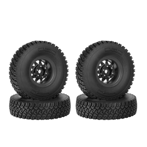 4PCS 1.55 Inch Beadlock Metal Wheel Rim and Rubber Tires Set for 1/10 RC Rock Crawler Car for Axial AX90069 D90 TF2 Tamiya CC01 LC70(90mm-10Holes Black) - color: 90mm-10holes Black