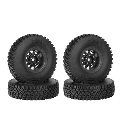 4PCS 1.55 Inch Beadlock Metal Wheel Rim and Rubber Tires Set for 1/10 RC Rock Crawler Car for Axial AX90069 D90 TF2 Tamiya CC01 LC70(90mm-10Holes Black) - color: 90mm-10holes Black