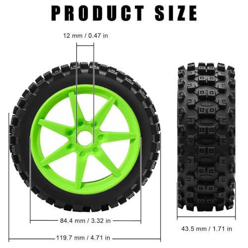1/8 Scale RC Off-Road Buggy Tires & Wheels with 17mm Hex Foam Inserts Included, Compatible with ARRMA Typhon, LOSI, KYOSHO & More (Set of 4) - color: Green