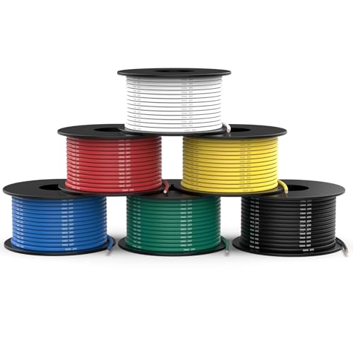 NAOEVO 14 Gauge Wire, Tinned Copper Silicone 14 AWG Automotive Wire, 180FT | 200°C, High Conductivity, Flexible 14 AWG Stranded Wire, 14 AWG Wire for Automotive, LED, DIY, Circuit (6 Colors 30ft/Spool) - size: 30ft, style: 14AWG