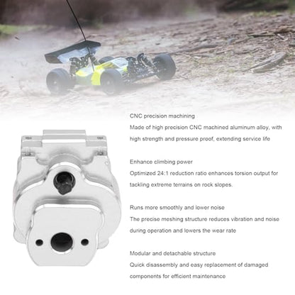 Complete Transmission Gearbox, CNC Aluminum Alloy RC Crawler Gearbox, Metal Gear Set with 21:1 Reduction Ratio for Ascent - 18 1/18 RC Car Upgrade Part (Silver) - color: Silver