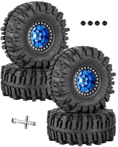 1.9 Beadlock rc Tires Wheels for 1/10 TRX4 TRX6 SCX10 90046 AX103007 Gen8 Gen7 D90 VS4-10 MST CFX RC Crawler,1.9 Wheels and Tires Alloy Aluminium Rims w/Rubber Tyres,Navy Blue - color: Navyblue(4pcs)