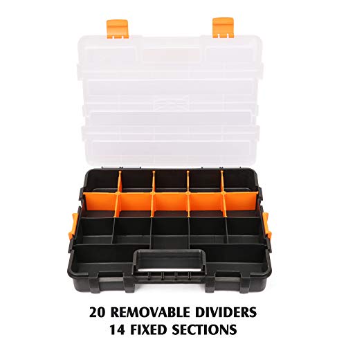 MIXPOWER 15-inch 2pcs Toolbox Organizer Sets, 20 Removable Dividers, Durable Plastic Box, Excellent for Screws, Nuts, Small Parts, 34-Compartment Black/Orange 2 Pieces Set - size: Black/Orange