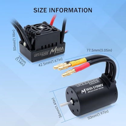Surpass Hobby RC Brushless Motor ESC Combo M3650 5700KV Brushless Motor and 60A ESC Combo Set fit 2S Battery for 1/10 Remote Control Cars Trucks Off-Road Vehicle - size: 5700KV, style: 3650 motor+60A esc