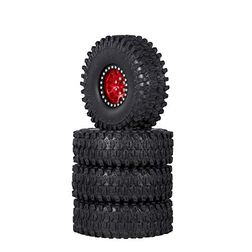 GoolRC 4PCS 1.9 Inch RC Crawler Rubber Tires with Metal Rim for 1/10 RC Rock Crawler Traxxas TRX-4 TRX-6 Axial Scx10 90046 RC4WD RC Car Parts (Red) - color: Red