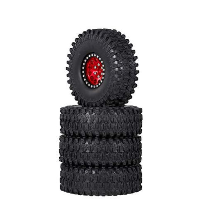 GoolRC 4PCS 1.9 Inch RC Crawler Rubber Tires with Metal Rim for 1/10 RC Rock Crawler Traxxas TRX-4 TRX-6 Axial Scx10 90046 RC4WD RC Car Parts (Red) - color: Red